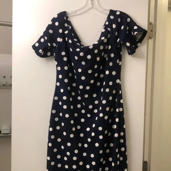 Chic Navy & White Polka Dot Midi Dress - Retro Inspired - Size M/L (Estimate) - Picture 1 of 7